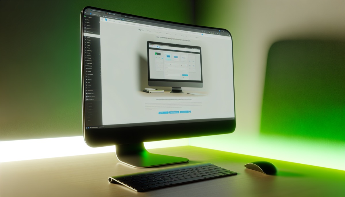 Close-up of a monitor displaying ChatGPT Plus introduction on a green background.