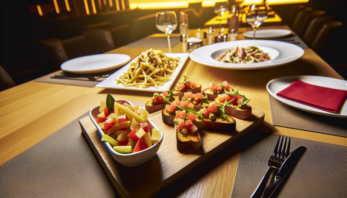 Assortiment de plats italiens sur une table de restaurant élégante