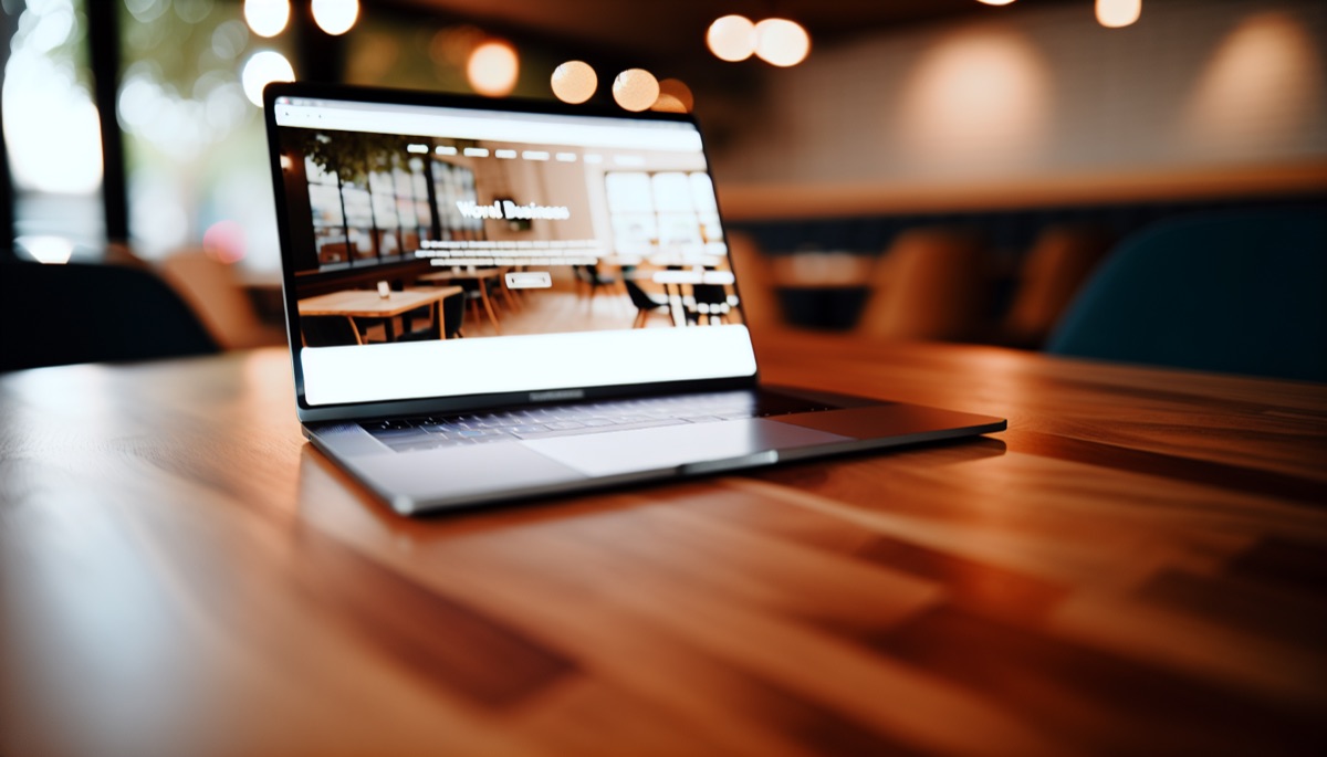 Laptop affichant un site web professionnel cree grace a l'intelligence artificielle