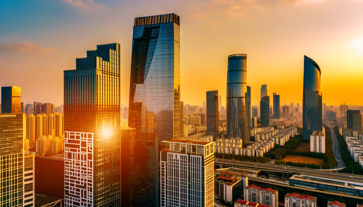 A stunning view of Dubai skyscrapers emerging through a blanket of fog, showcasing modern architecture.