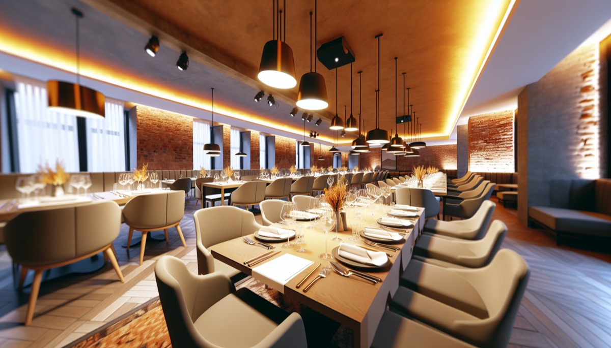 Salle de restaurant avec tables dressees prete pour les reservations en ligne