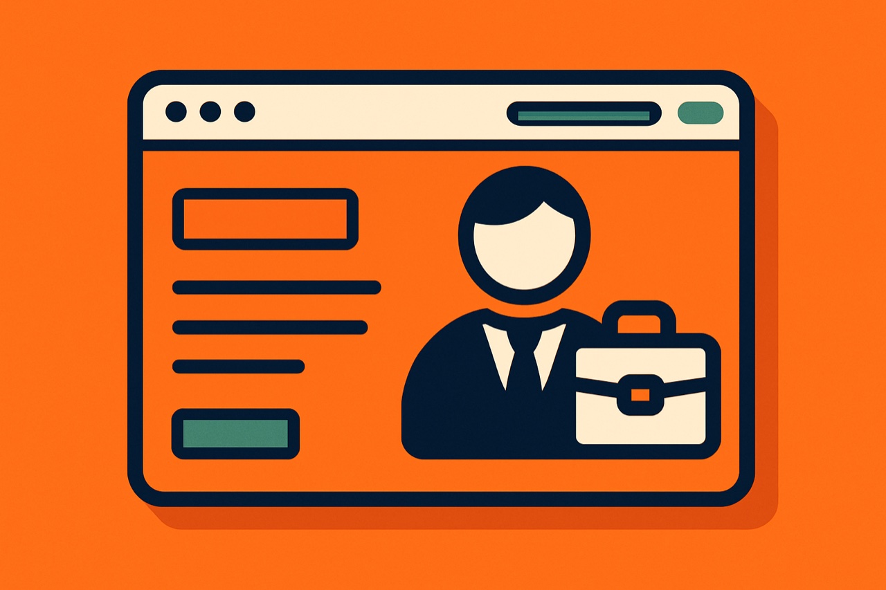 Ilustración de un autónomo trabajando con su página web profesional abierta en el portátil