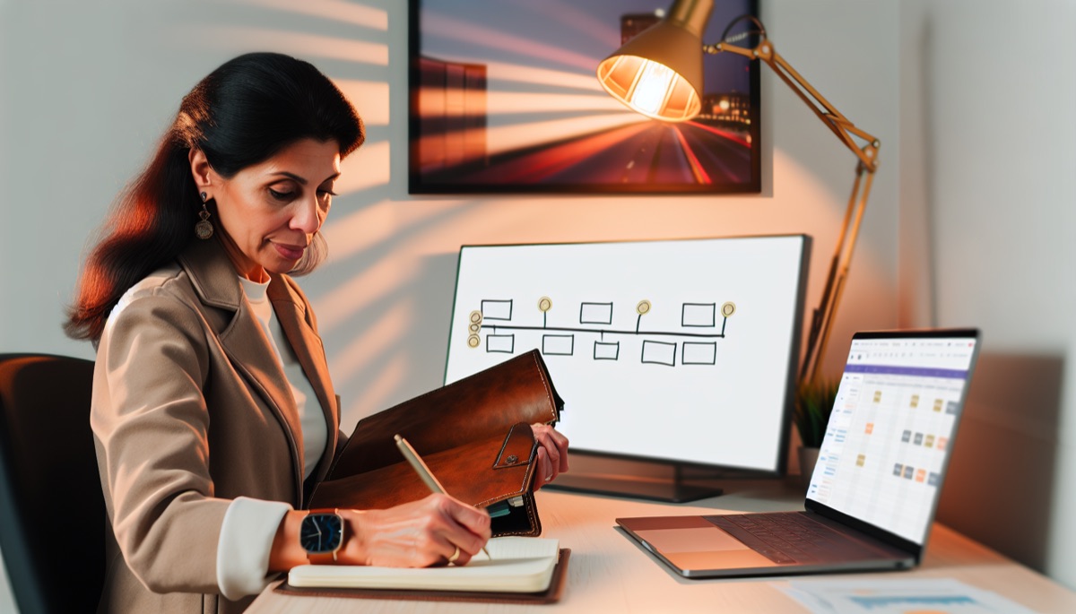 Freelance tapant sur un ordinateur portable et écrivant dans un journal de travail