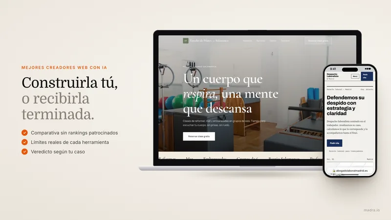 Comparativa de los mejores creadores de páginas web con IA representada como un podio con varias herramientas