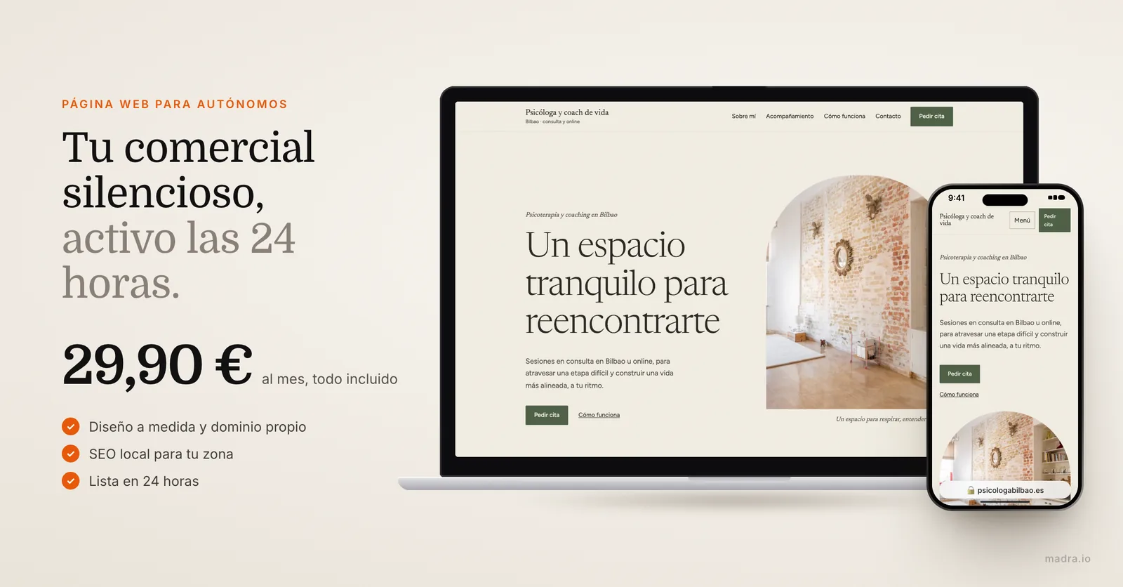 Web de un psicóloga autónoma de Bilbao en un portátil y en un iPhone, página web profesional para autónomos