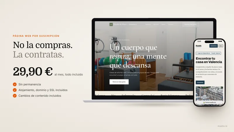 Modelo de página web por suscripción representado con un calendario y una cuota mensual