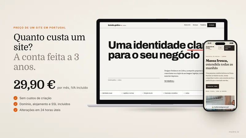 Comparação do preço de um site em Portugal entre freelancer, agência, fazer sozinho e IA