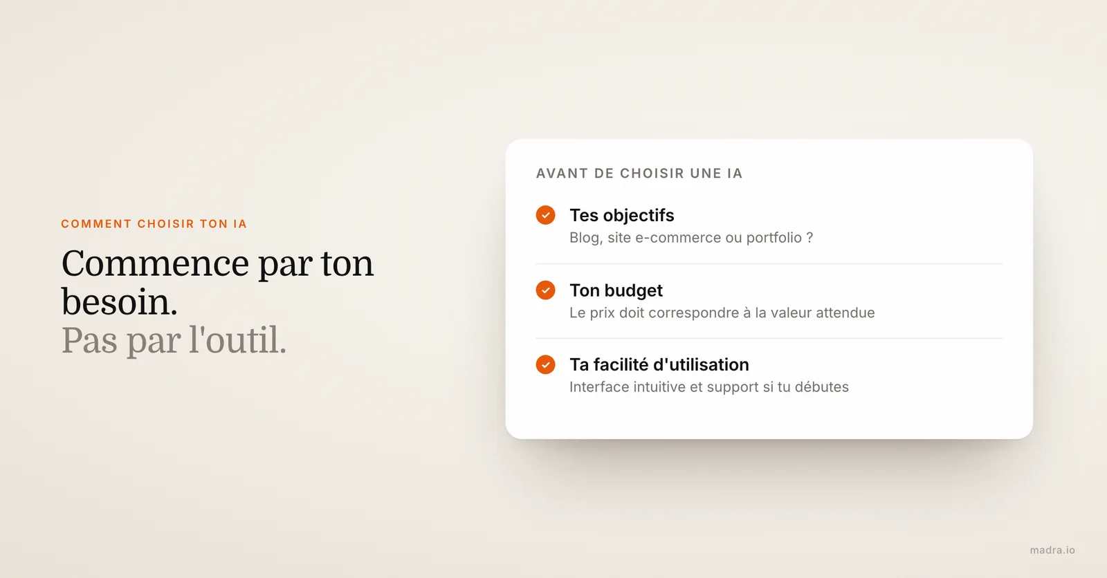 Les 3 critères pour choisir une IA de création de site web : objectifs, budget et facilité d'utilisation
