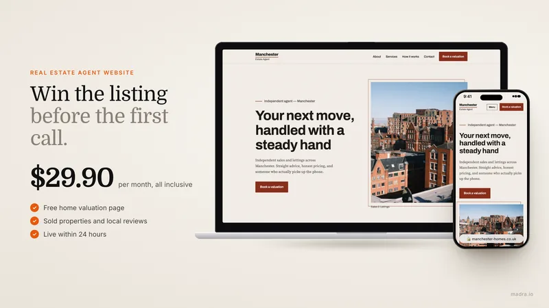 Real estate agent website showing property listings
