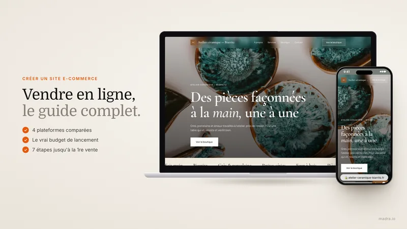 Boutique en ligne affichée sur un ordinateur portable avec panier d'achat