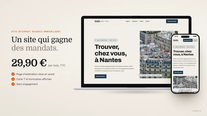 Site internet d'agence immobilière avec biens en vitrine