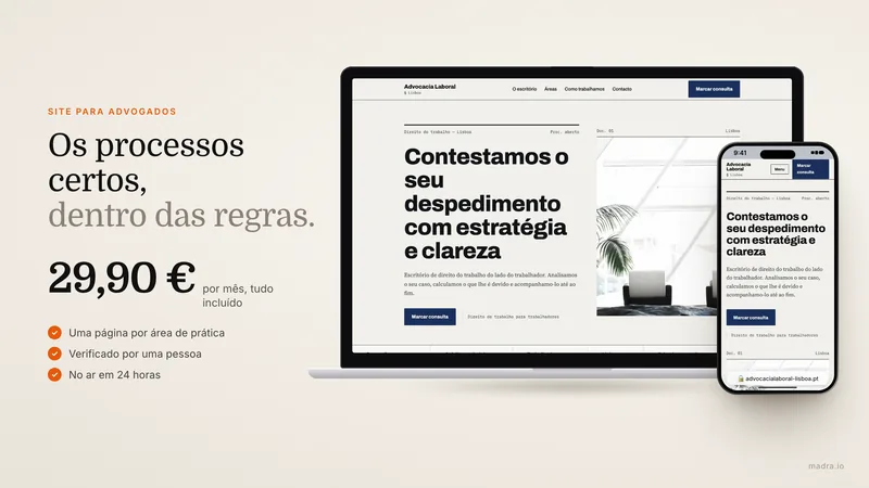 Site de advogado em Lisboa apresentado num portátil e num iPhone