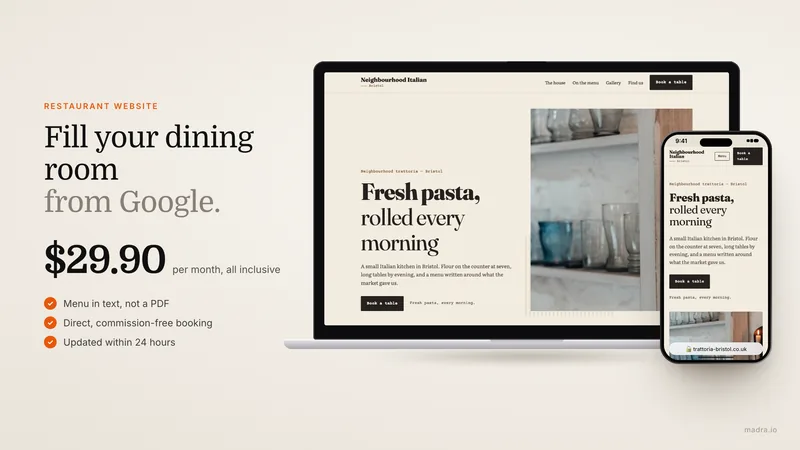 Website for restaurants: menu and online booking