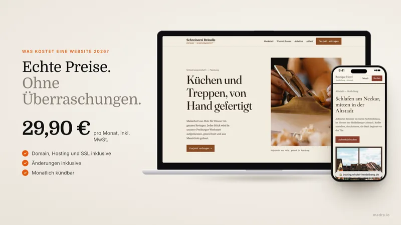 Preisvergleich für eine Website: Baukasten, Freelancer, Agentur und Madra