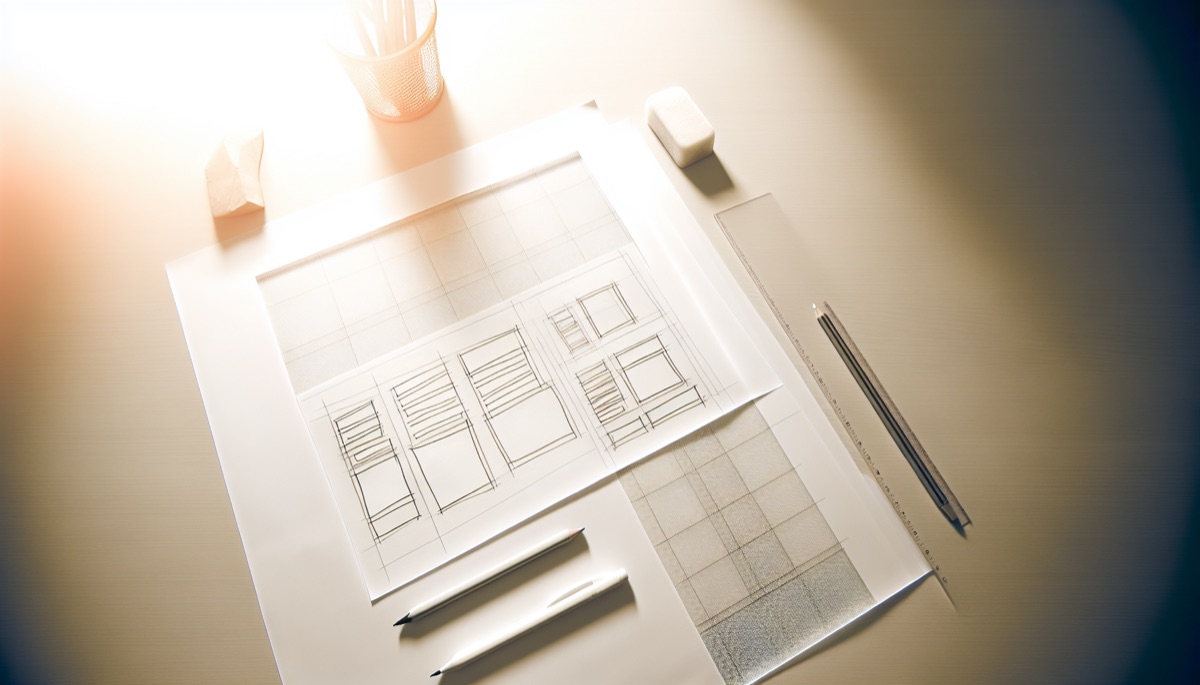 Wireframe de site internet dessine sur papier pour planifier les pages essentielles